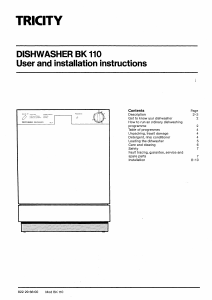 Manual Tricity BK110B Dishwasher