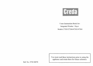 Bruksanvisning Creda 27303 Kombinerad tvätt-tork
