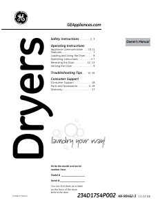 Bruksanvisning GE GTDS850EDWS Torktumlare