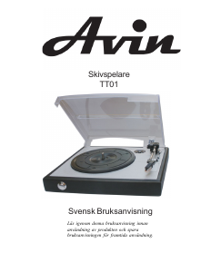 Bruksanvisning Avin TT01 Skivspelare