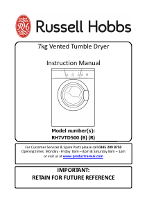 Manual Russell Hobbs RH7VTD500 Dryer