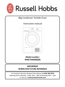 Manual Russell Hobbs RH8CTD600 Dryer