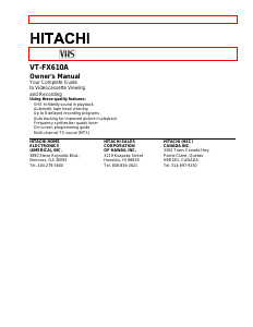 Handleiding Hitachi VT-FX610A Videorecorder