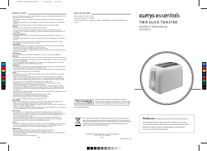 Manual Currys Essentials C02TW12 Toaster