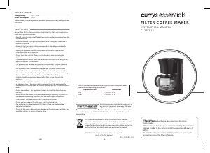Bruksanvisning Currys Essentials C12FCB11 Kaffebryggare