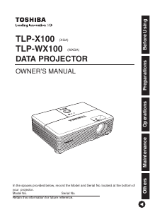 Manual Toshiba TLP-X100 Projector