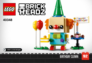 Vadovas Lego set 40348 Brickheadz Gimtadienio klounas