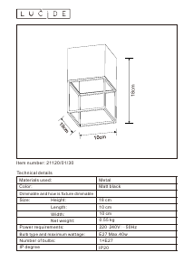 Bruksanvisning Lucide 21120/01/30 Rixt Lampa