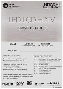 Manual Hitachi LE43A509 LED Television