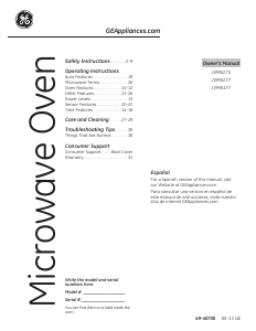 Manual de uso GE JVM6175SFSS Microondas