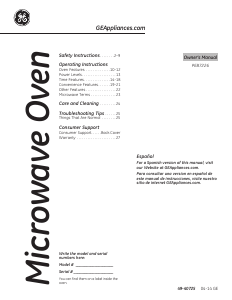 Bruksanvisning GE PEB7226DFWW Profile Mikrovågsugn