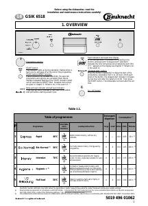 Manual Bauknecht GSIK 6518 BR Dishwasher