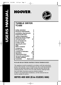 Handleiding Hoover TC 650 001 Wasdroger