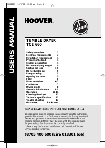 Bruksanvisning Hoover TCE 660001 Torktumlare