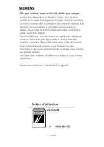 Mode d’emploi Siemens HL654221 Cuisinière