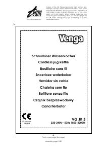 Instrukcja Venga VG JK 3 Czajnik