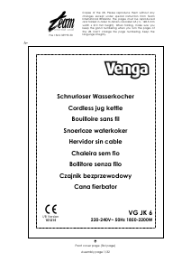 Bruksanvisning Venga VG JK 6 Vattenkokare