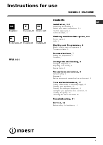 Manuale Indesit WIA 101 (EU) Lavatrice