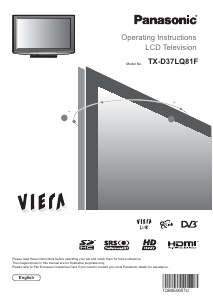 Bruksanvisning Panasonic TX-D37LQ81F Viera LCD TV