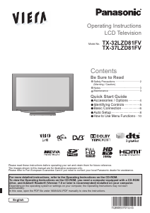 Bruksanvisning Panasonic TX-37LZD81FV Viera LCD TV