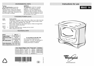 Bruksanvisning Whirlpool MAX 14/WH/2 Mikrovågsugn