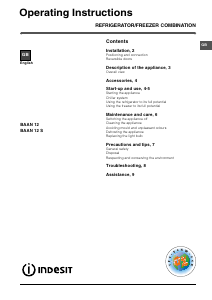 Handleiding Indesit BAAN 12 (UK) (0) Koel-vries combinatie