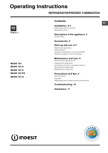 Handleiding Indesit BAAN 134 PS (UK) Koel-vries combinatie
