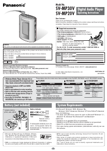 Bruksanvisning Panasonic SV-MP20V Mp3 spelare