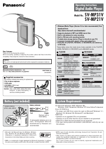 Bruksanvisning Panasonic SV-MP31V Mp3 spelare
