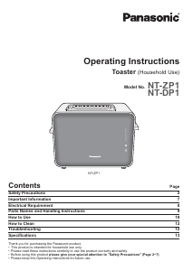 Manual Panasonic NT-DP1BXC Toaster