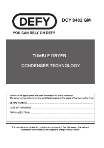 Handleiding Defy DCY 8402 GM Wasdroger