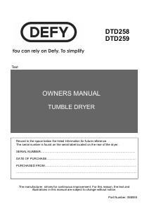 Bruksanvisning Defy DTD 258 Torktumlare