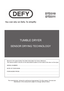 Handleiding Defy DTD 310 Wasdroger