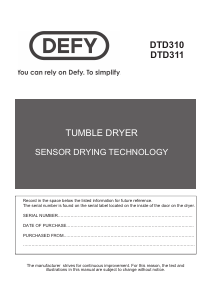 Bruksanvisning Defy DTD 311 Torktumlare