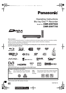 Manual Panasonic DMR-BWT800EB Blu-ray Player