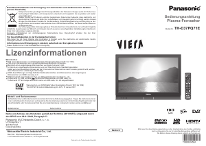 Bedienungsanleitung Panasonic TH-37PQ71E Viera Plasma fernseher