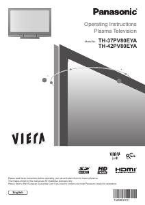 Manual Panasonic TH-42PV80EYA Viera Plasma Television