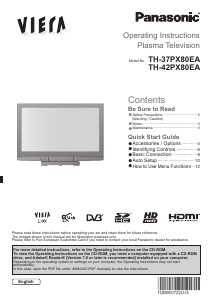 Manual Panasonic TH-37PX80EA Viera Plasma Television