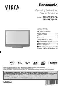Bruksanvisning Panasonic TH-37PX80EA Viera Plasma TV