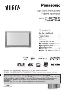 Bruksanvisning Panasonic TH-65PY800P Viera Plasma TV