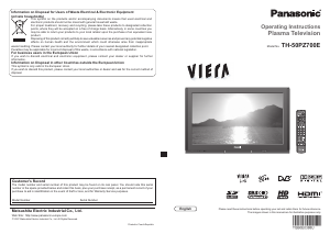 Manual Panasonic TH-50PZ700E Viera Plasma Television