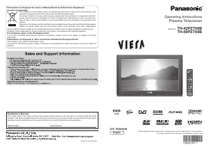 Manual Panasonic TH-42PZ700B Viera Plasma Television