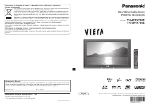 Bruksanvisning Panasonic TH-42PX700E Viera Plasma TV