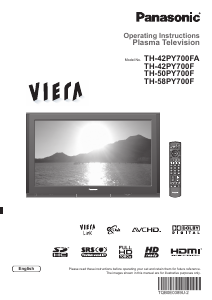 Bruksanvisning Panasonic TH-42PY700FA Viera Plasma TV