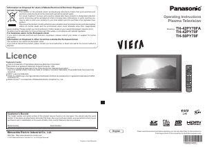 Bruksanvisning Panasonic TH-50PY70F Viera Plasma TV