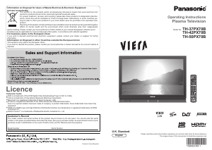 Bruksanvisning Panasonic TH-50PX70B Viera Plasma TV