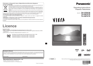 Bruksanvisning Panasonic TH-42PX7E Viera Plasma TV