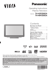 Manual Panasonic TH-46PZ85EA Viera Plasma Television
