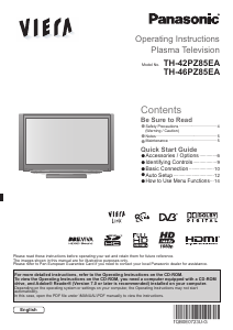 Bruksanvisning Panasonic TH-46PZ85EA Viera Plasma TV