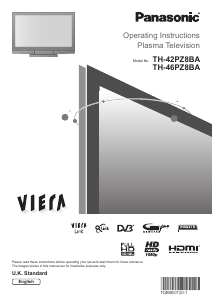 Bruksanvisning Panasonic TH-46PZ8BA Viera Plasma TV